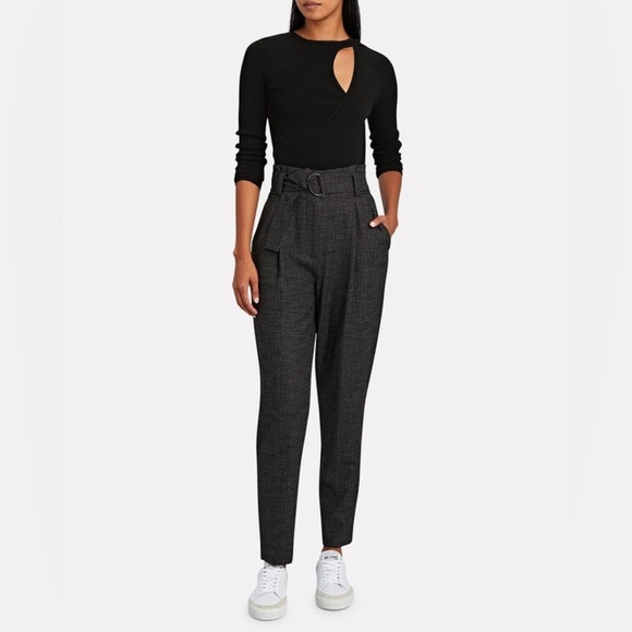 A.L.C. Women's 10 Diego Paperbag Trousers Belted Tapered Leg Grey Stripe Metalli - Picture 1 of 16